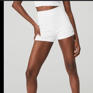 Alo White Goddess Ribbed High Waist Hot Short Sz Small